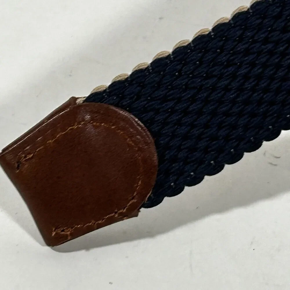 Tommy Bahama Men's Reversible Woven Belt Size Small Medium Navy Tan Leather Trim